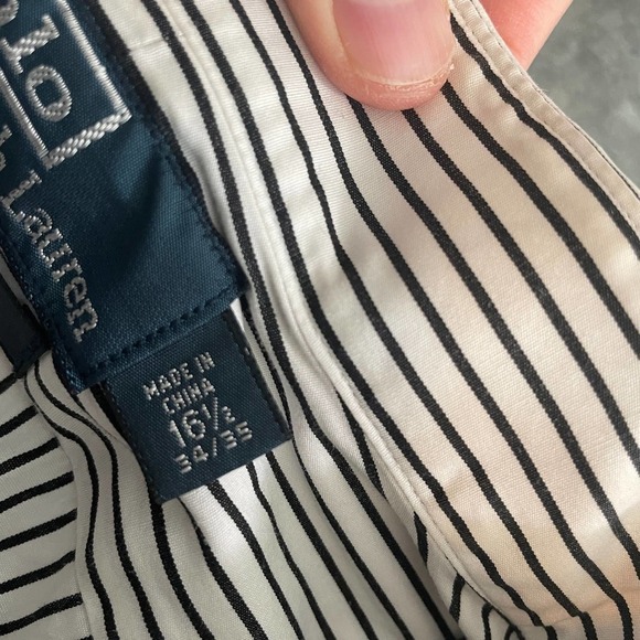 Polo Ralph Lauren Regent Custom Fit Pinstripe Button Up Shirt 16.5 White Black - Picture 4 of 10